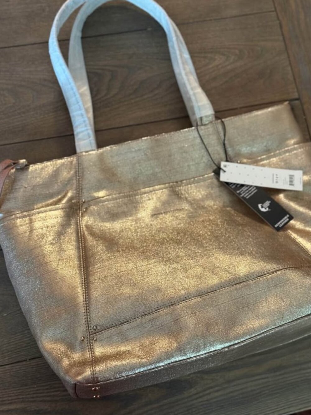 Aimee Kestenberg Eden Leather Everyday Tote Gold Shimmer QVC NWT